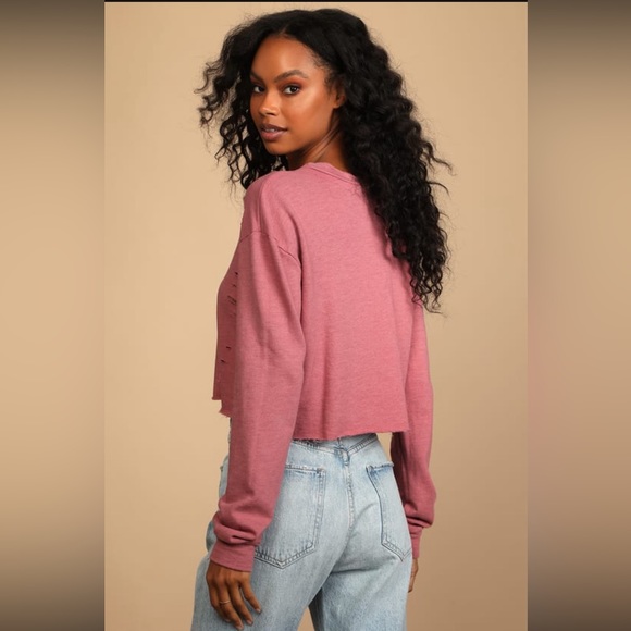 Lulus Dusty Rose Distressed Cropped
Sweatshirt - Womens - pink - Picture 3 of 9